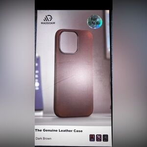 New genuine leather dark brown iPhone 15 pro max cell phone case